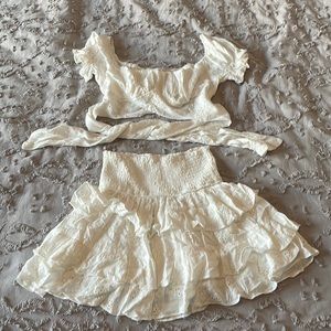 Olivaceous Crop Top and Skirt Set, Ivory, Size Small